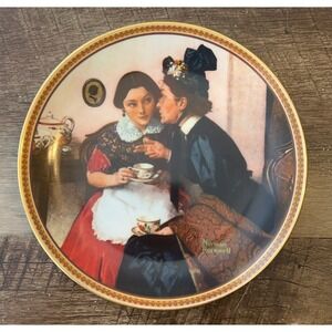 Norman Rockwell "Gossiping On The Alcove" Collector Plate Porcelain Gold-colored